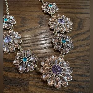 Elegant Floral Necklace with Purple and Blue Accents